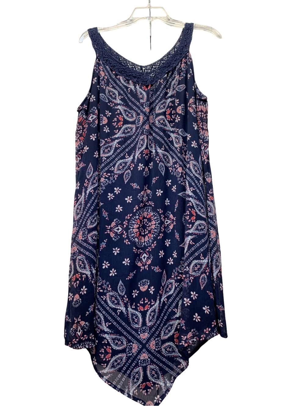 Knox Rose Navy Floral Paisley Handkerchief Hem Dress with Pink Accents